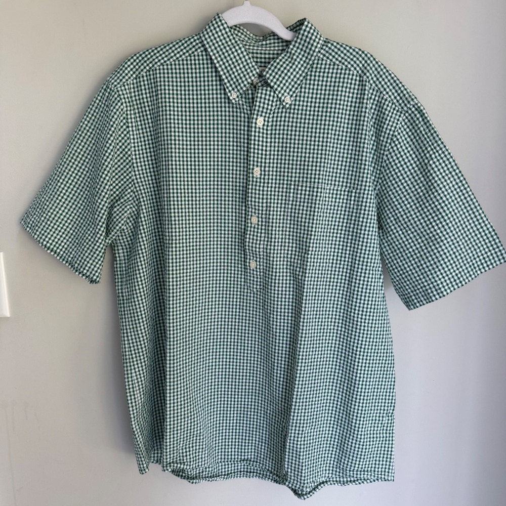 Fairway & Greene The Club Shirt Button Down Short Sleeve Green Gingham Cotton L